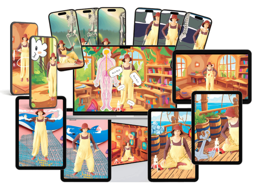 Biblioteca visual com material de yoga e meditação para crianças