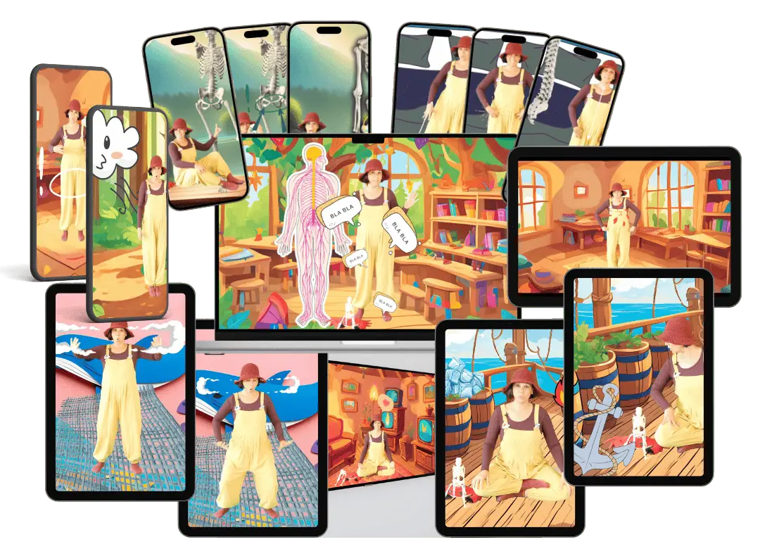 Biblioteca visual com material de yoga e meditação para crianças